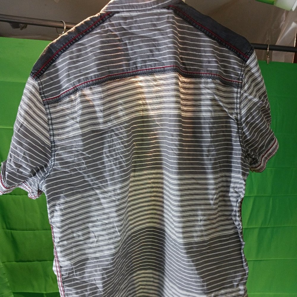 italy premium collection button downs shirt short sleeves stripês gray XL